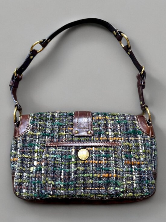 Coach Y2K Green Chelsea Tweed Brown Suede Shoulder Bag 8F18 - Picture 2 of 12